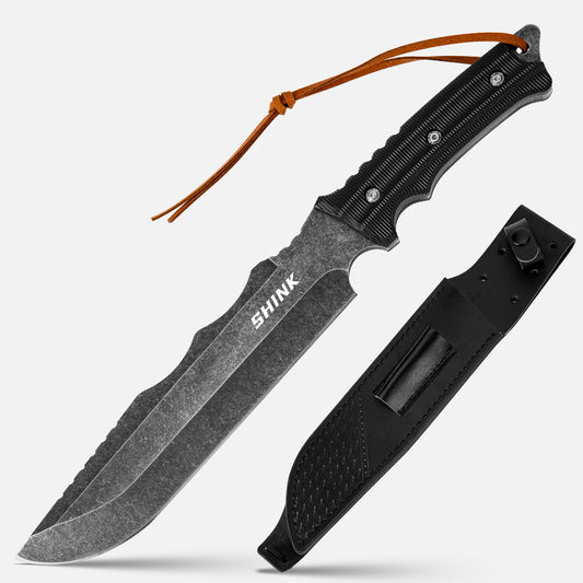 SHINK BL-HS Fixed Blade Tactical Knife | 440A Steel, Nylon Fiber Handle, Genuine Leather Knife Sheath