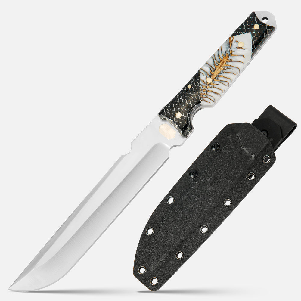 SHINK BHP-YR Heavy Duty Outdoor Survival Fixed Blade Knife | Satin Finish 440A Stainless Steel, Stabilized Wood Handle