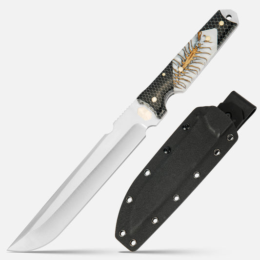 SHINK BHP-YR Heavy Duty Outdoor Survival Fixed Blade Knife | Satin Finish 440A Stainless Steel, Stabilized Wood Handle