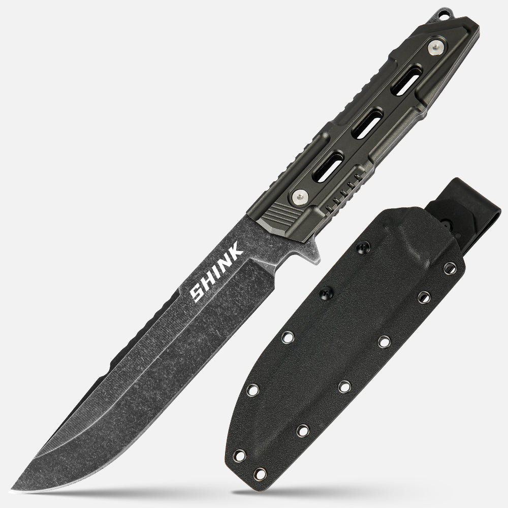 SHINK JX-HS Tactical Fixed Blade Knife | Stone Washed 440A Stainless Steel, Aluminum Alloy Handle