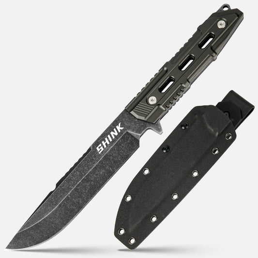 SHINK JX-HS Tactical Fixed Blade Knife | Stone Washed 440A Stainless Steel, Aluminum Alloy Handle