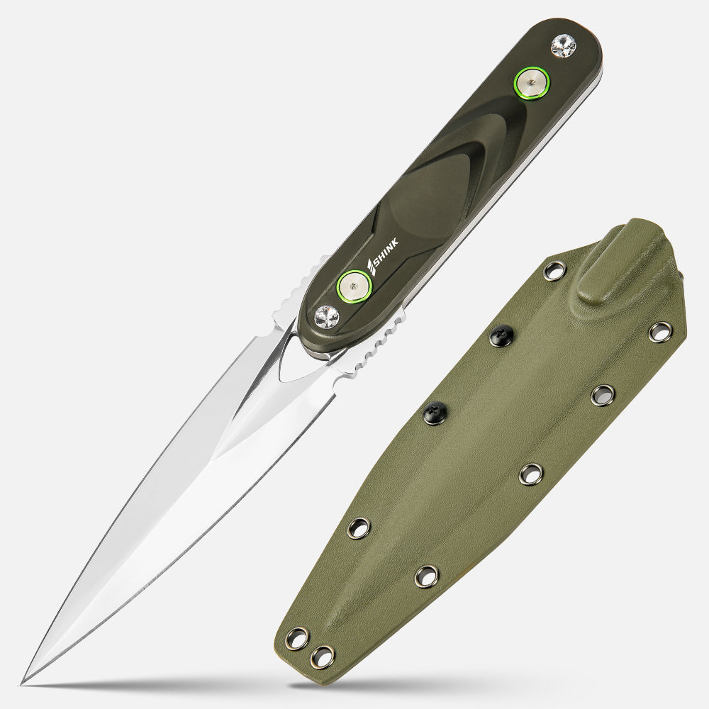 SHINK JCBS-01 Tactical Dagger Fixed Blade Knife | Mirror Polished 440B Stainless Steel, Aluminum Alloy Handle