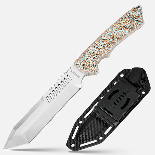 SHINK MKT-01 Heavy Duty Tactical Tanto Fixed Blade Knife | Satin Finish D2 Steel, Mikata Handle