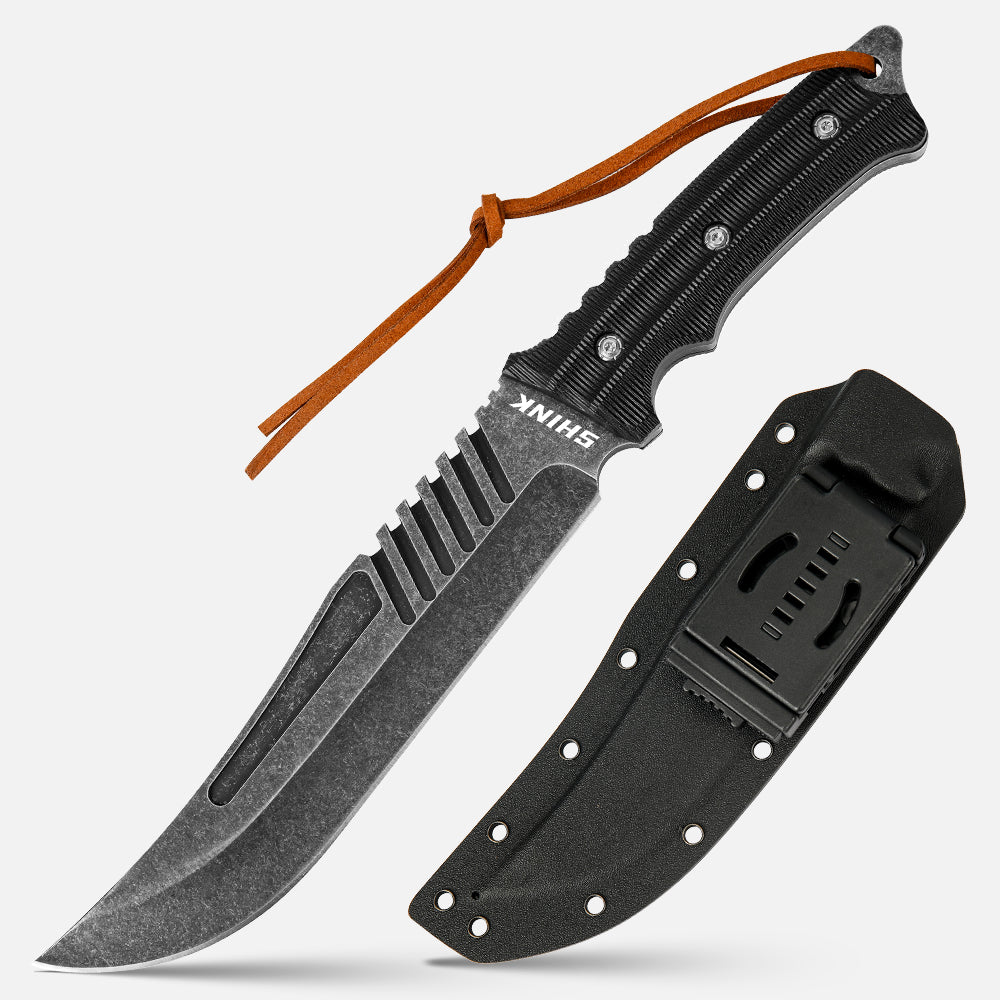 SHINK XN-BLACK Tactical Fixed Blade Knife | 440A Steel, Nylon Fiber Handle, K Sheath