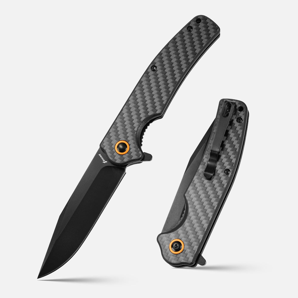 SHINK TX-01-QH Folding Pocket Knife | 440C Stainless Steel Blade, Carbon Fiber Handle