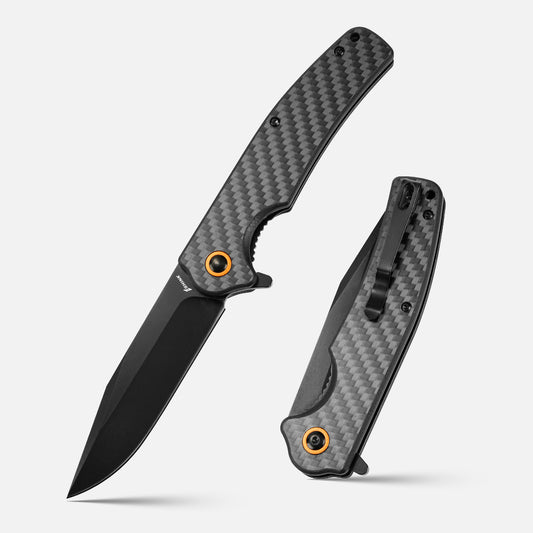 SHINK TX-01-QH Folding Pocket Knife | 440C Stainless Steel Blade, Carbon Fiber Handle