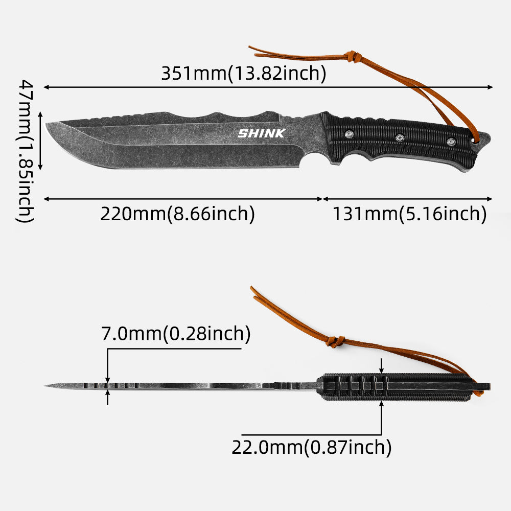 SHINK BL-HS Fixed Blade Tactical Knife | 440A Steel, Nylon Fiber Handle, Genuine Leather Knife Sheath