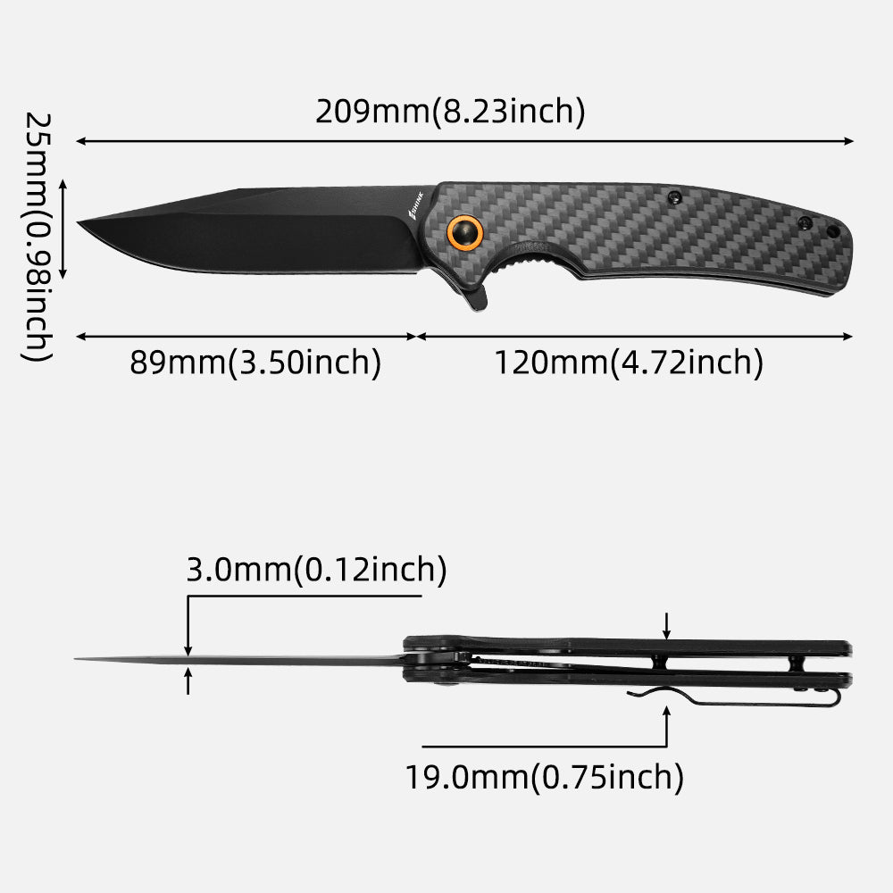 SHINK TX-01-QH Folding Pocket Knife | 440C Stainless Steel Blade, Carbon Fiber Handle