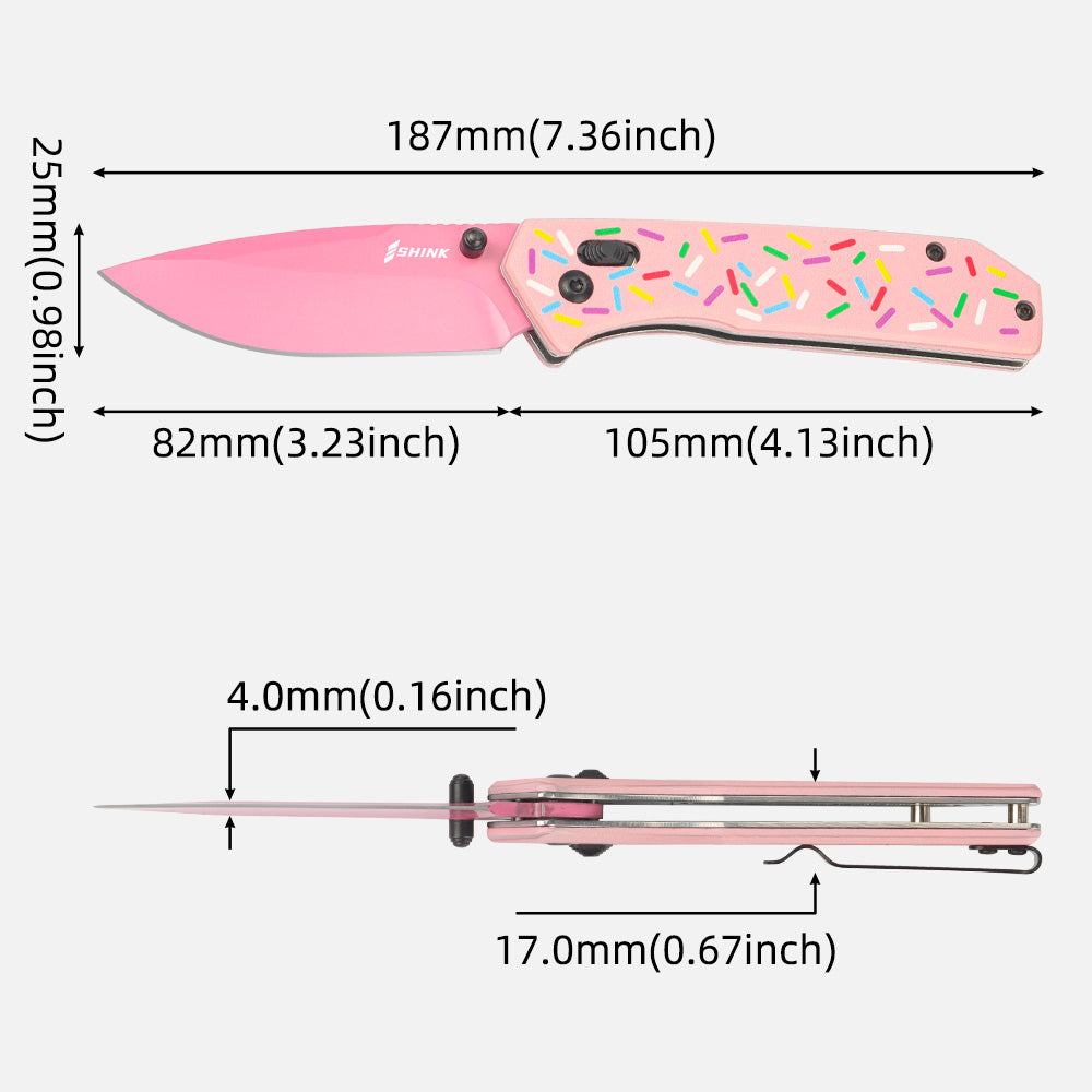 Shink PK-01 "Donut Glaze" EDC Folding Knife – 3.2" 420J2 Blade, Aluminum Handle, Crossbar Lock – Lightweight Fun Pocket Knife