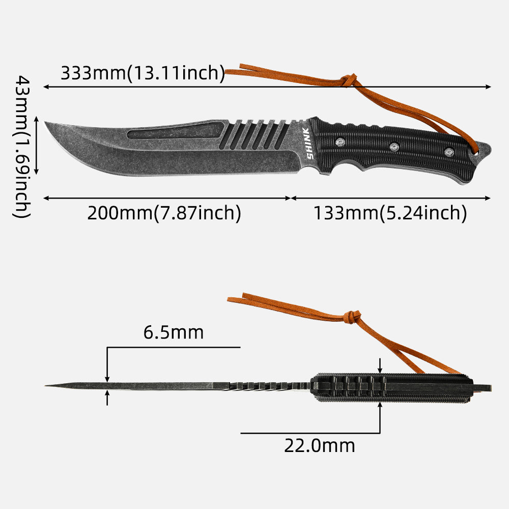 SHINK XN-BLACK Tactical Fixed Blade Knife | 440A Steel, Nylon Fiber Handle, K Sheath