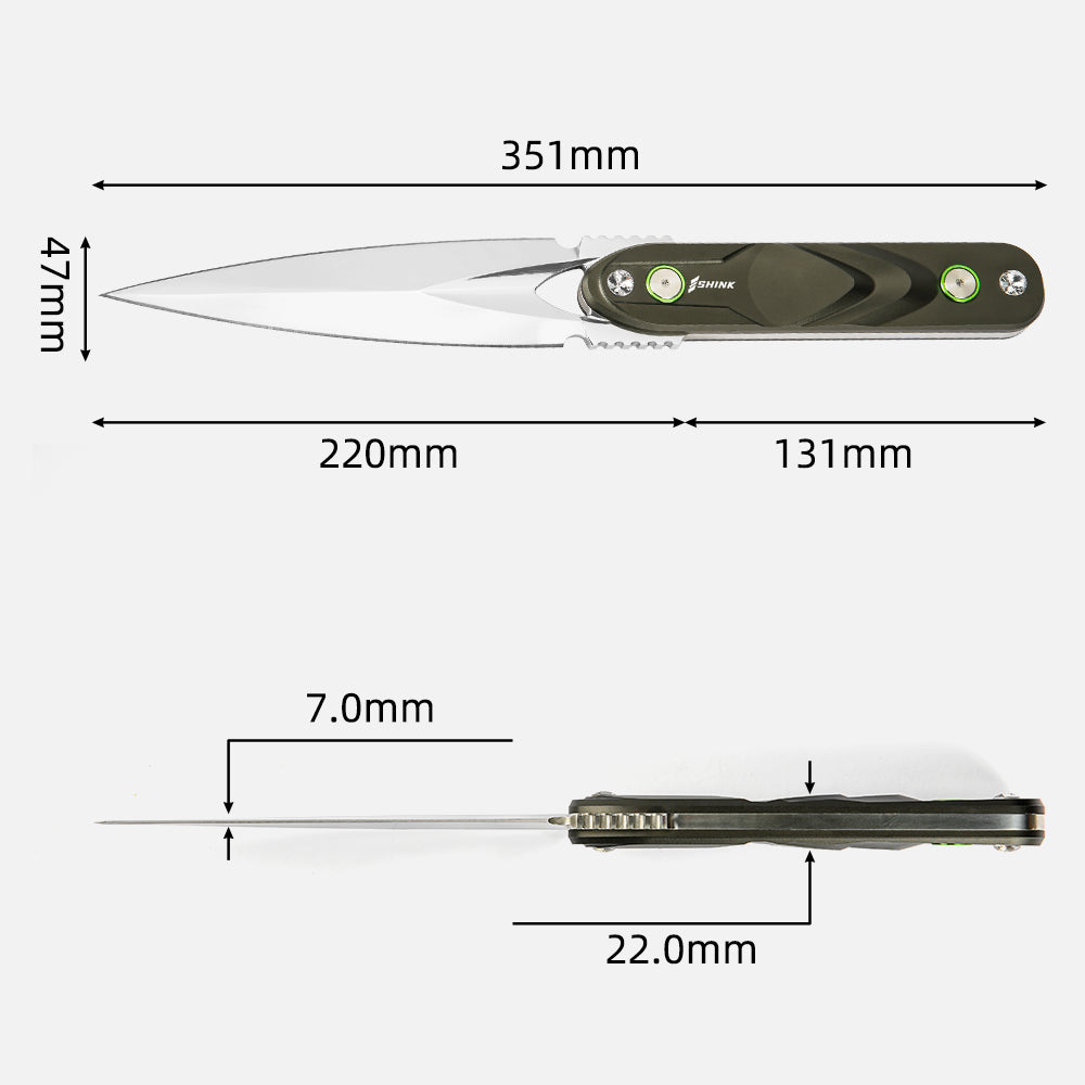 SHINK JCBS-01 Tactical Dagger Fixed Blade Knife | Mirror Polished 440B Stainless Steel, Aluminum Alloy Handle
