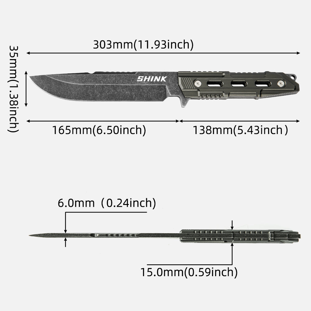 SHINK JX-HS Tactical Fixed Blade Knife | Stone Washed 440A Stainless Steel, Aluminum Alloy Handle