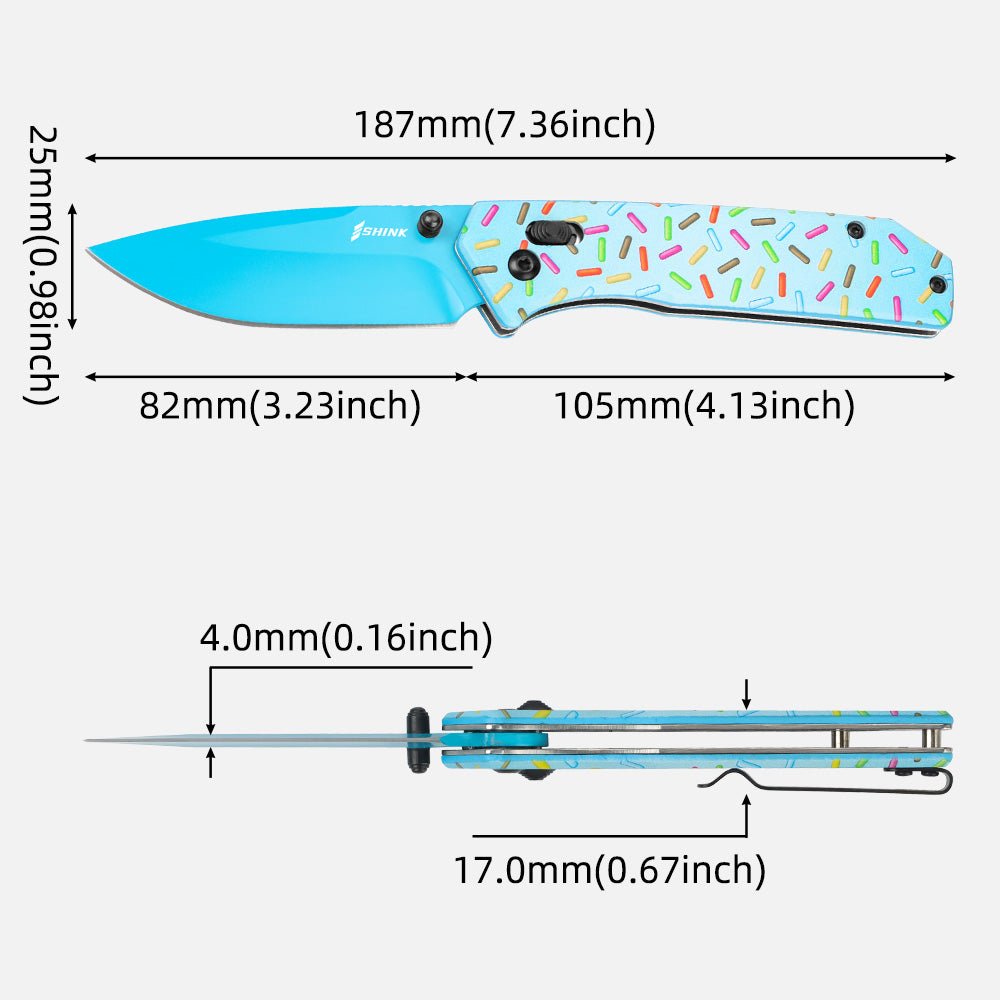 Shink PK-02 Colorful Sprinkle Folding Knife – 420J2 Steel, Aluminum Handle, EDC Pocket Knife
