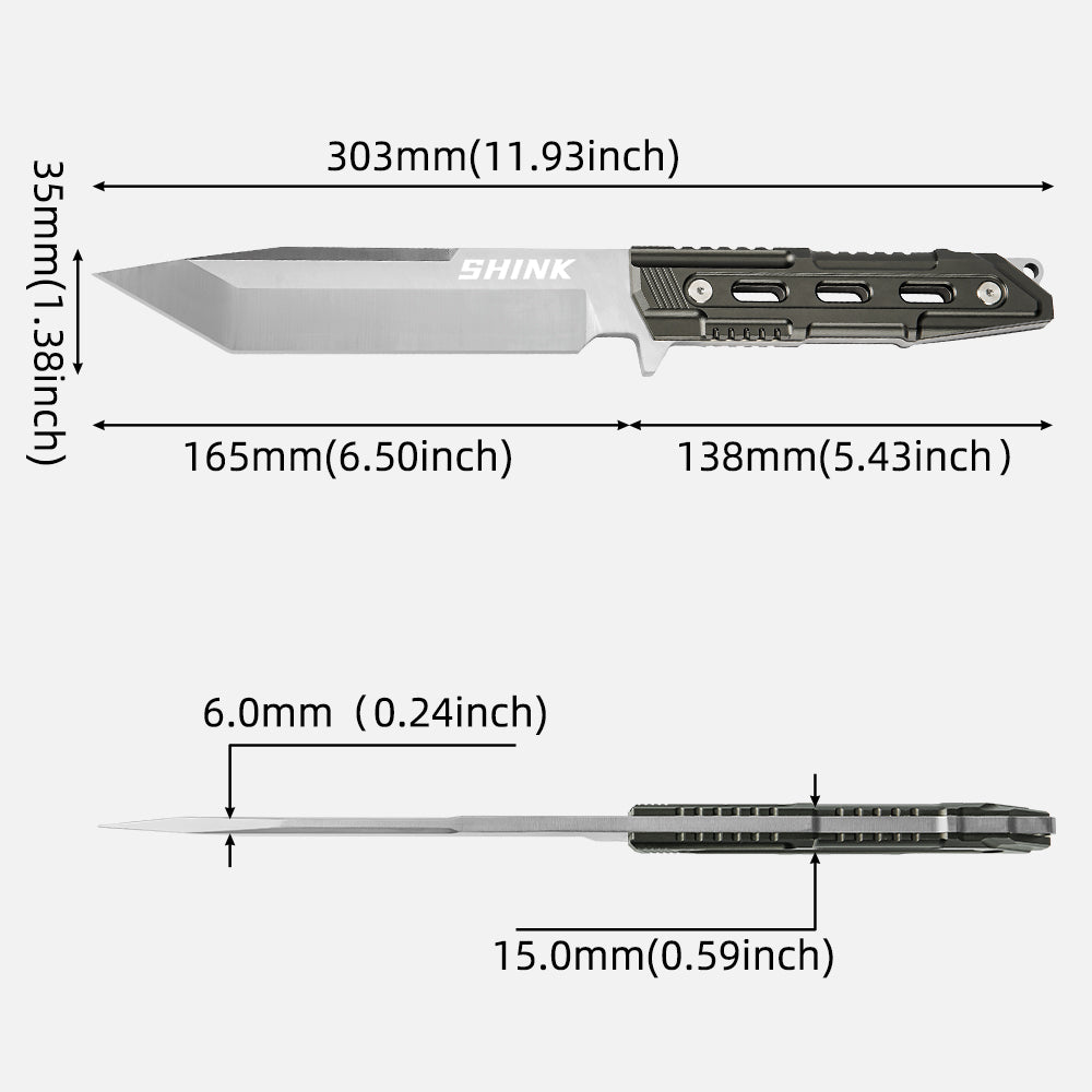 SHINK JX-YS Tactical Tanto Fixed Blade Knife | 440A Stainless Steel, Aluminum Alloy Handle