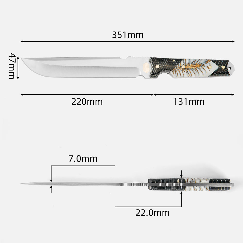 SHINK BHP-YR Heavy Duty Outdoor Survival Fixed Blade Knife | Satin Finish 440A Stainless Steel, Stabilized Wood Handle
