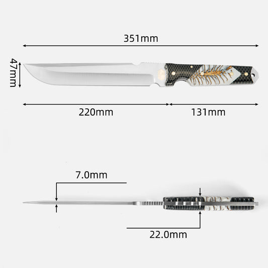 SHINK BHP-YR Heavy Duty Outdoor Survival Fixed Blade Knife | Satin Finish 440A Stainless Steel, Stabilized Wood Handle