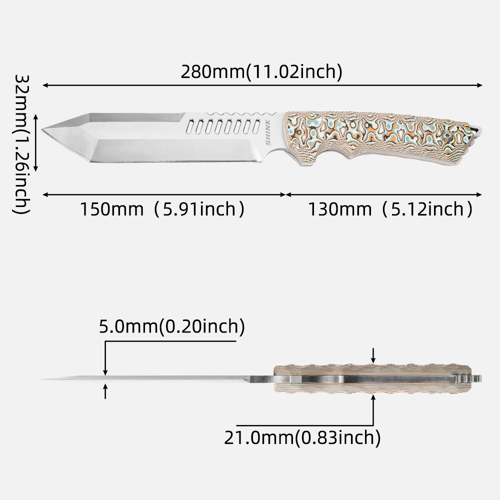 SHINK MKT-01 Heavy Duty Tactical Tanto Fixed Blade Knife | Satin Finish D2 Steel, Mikata Handle