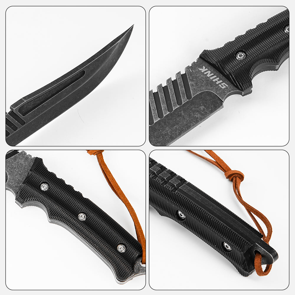 SHINK XN-BLACK Tactical Fixed Blade Knife | 440A Steel, Nylon Fiber Handle, K Sheath