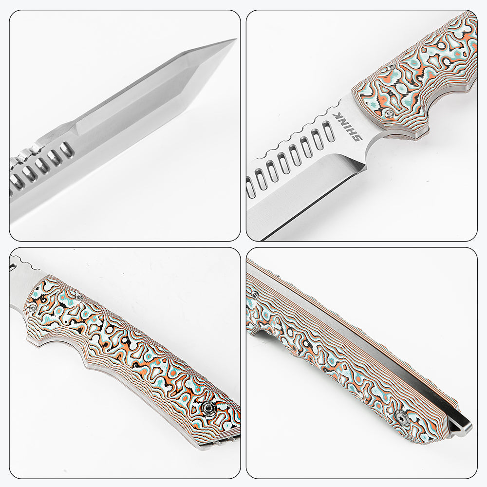 SHINK MKT-01 Heavy Duty Tactical Tanto Fixed Blade Knife | Satin Finish D2 Steel, Mikata Handle