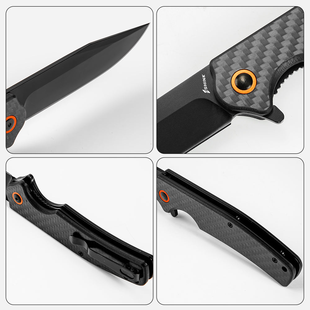 SHINK TX-01-QH Folding Pocket Knife | 440C Stainless Steel Blade, Carbon Fiber Handle