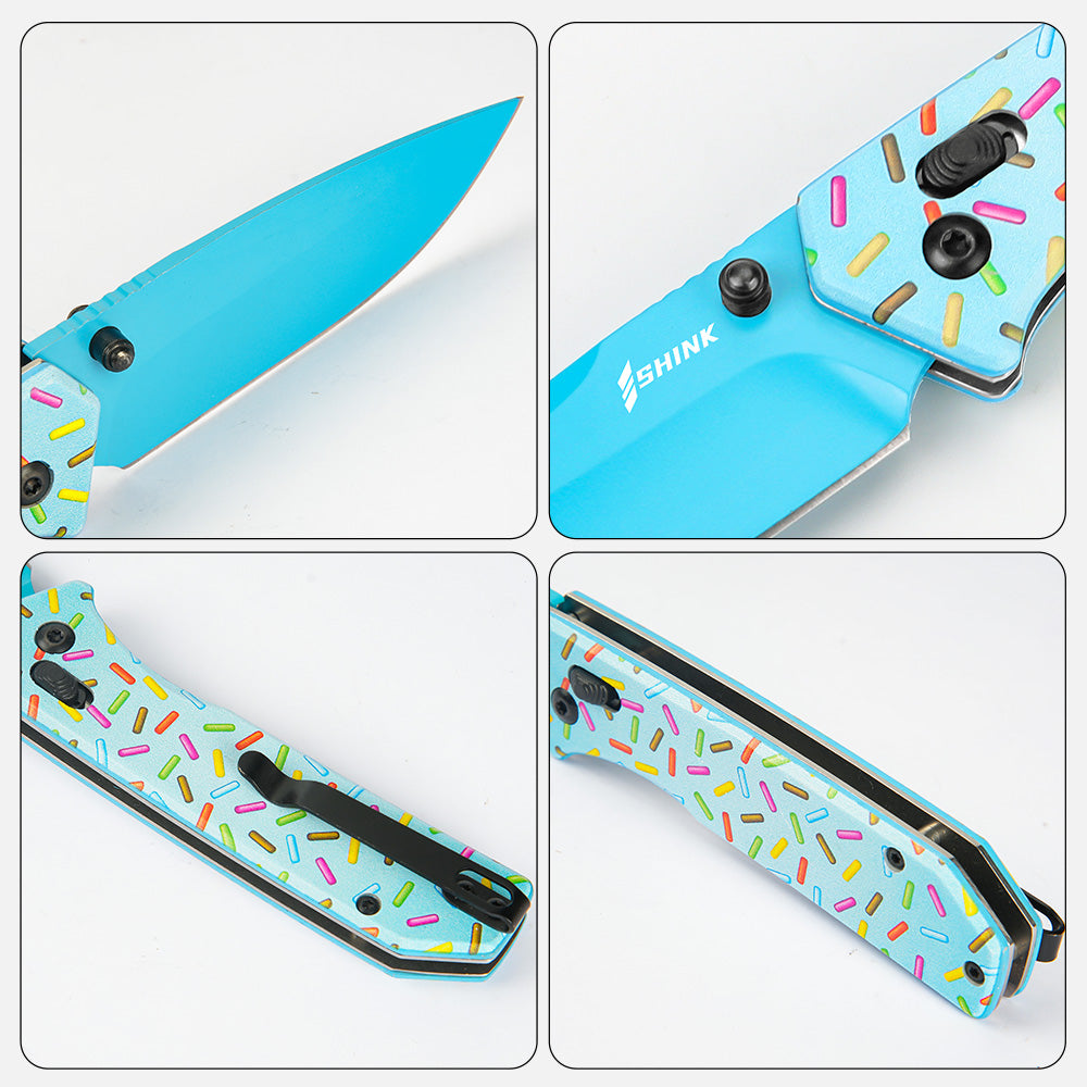 Shink PK-02 Colorful Sprinkle Folding Knife – 420J2 Steel, Aluminum Handle, EDC Pocket Knife