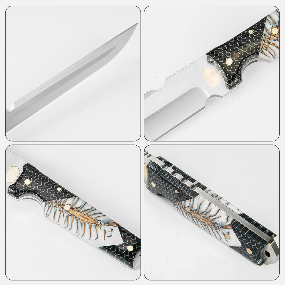 SHINK BHP-YR Heavy Duty Outdoor Survival Fixed Blade Knife | Satin Finish 440A Stainless Steel, Stabilized Wood Handle