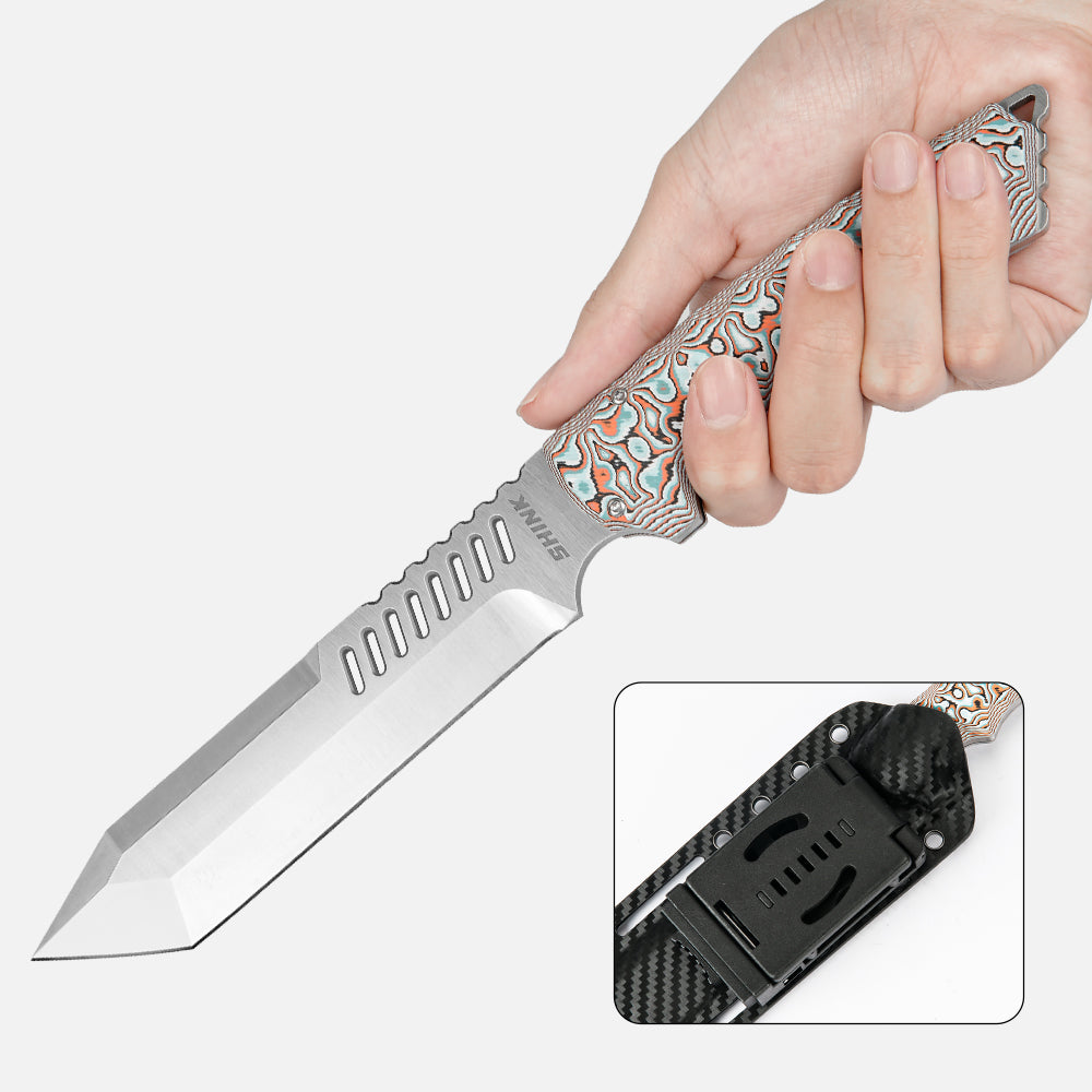 SHINK MKT-01 Heavy Duty Tactical Tanto Fixed Blade Knife | Satin Finish D2 Steel, Mikata Handle