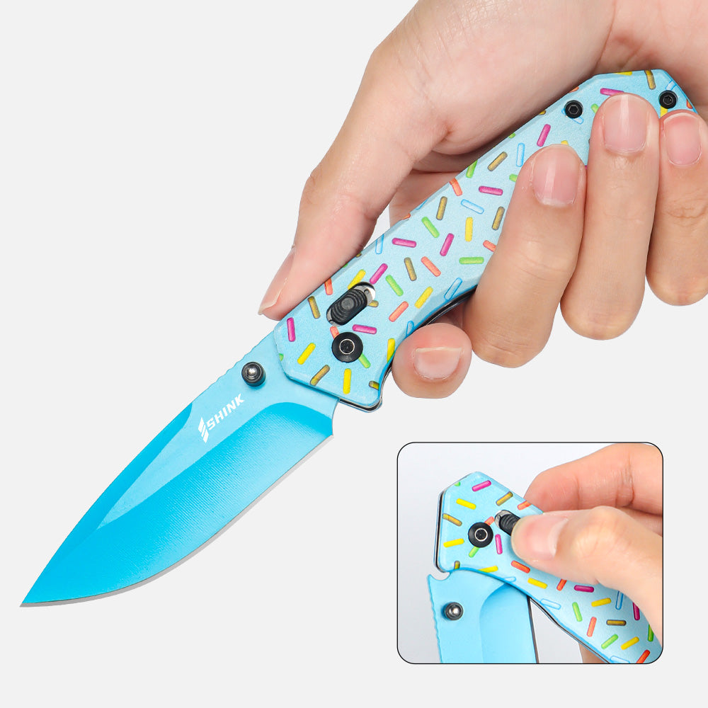 Shink PK-02 Colorful Sprinkle Folding Knife – 420J2 Steel, Aluminum Handle, EDC Pocket Knife