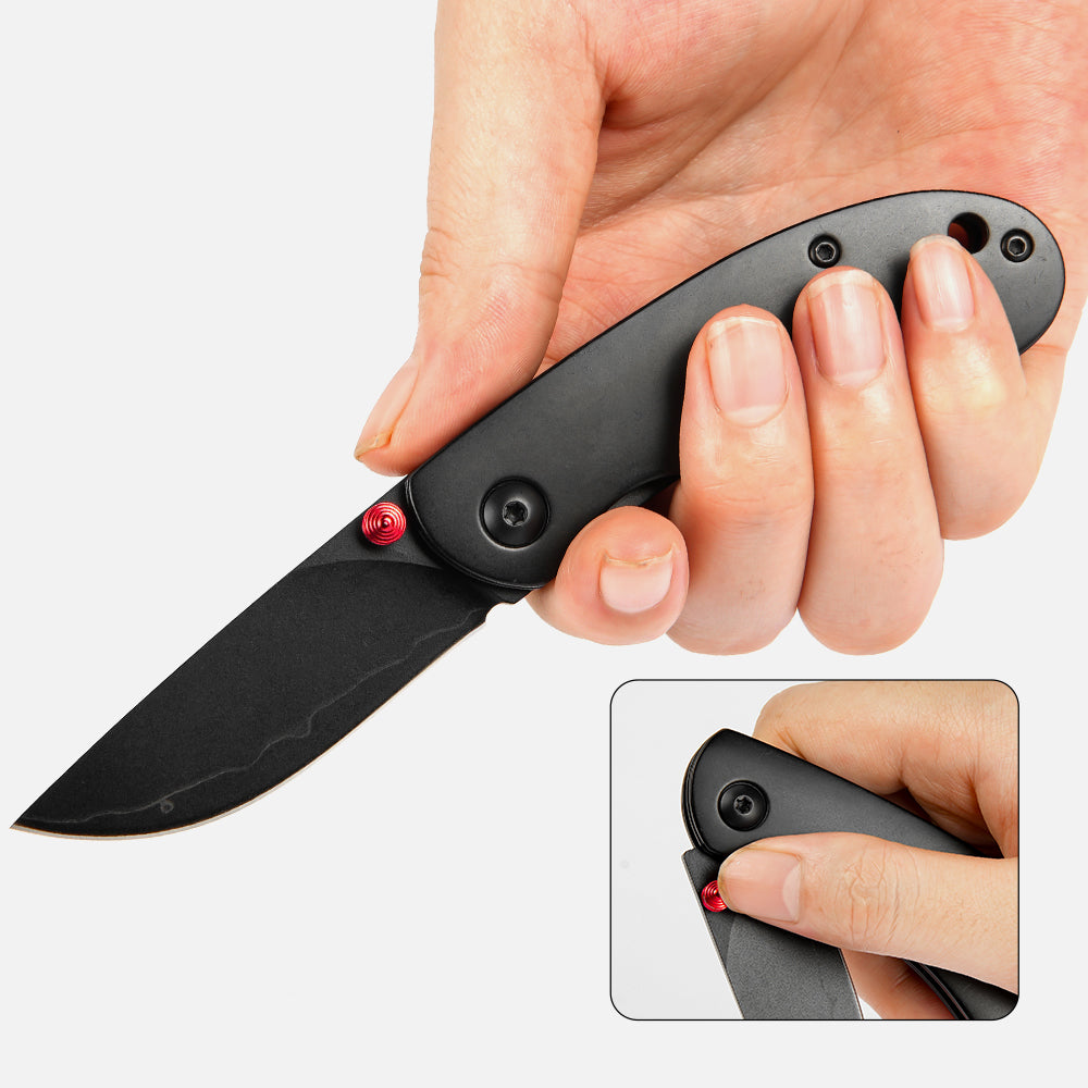 SHINK GDM-BLACK Folding Pocket Knife | Black PVD San Mai VG10 Steel Blade, Stainless Steel Handle