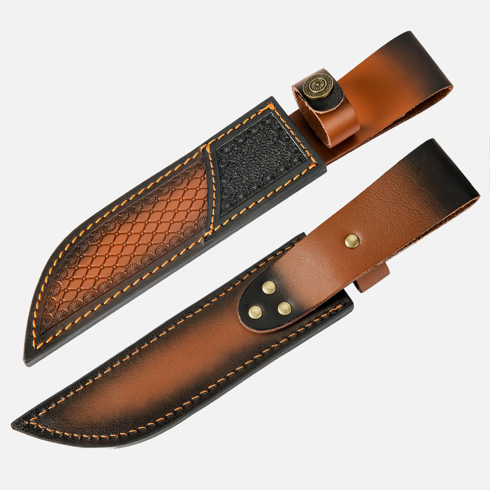 SHINK HDM-01 Premium Damascus Steel Outdoor Fixed Blade Knife | Stone Wash & Polished Finish, Epoxy Resin & Aluminum Mesh Handle