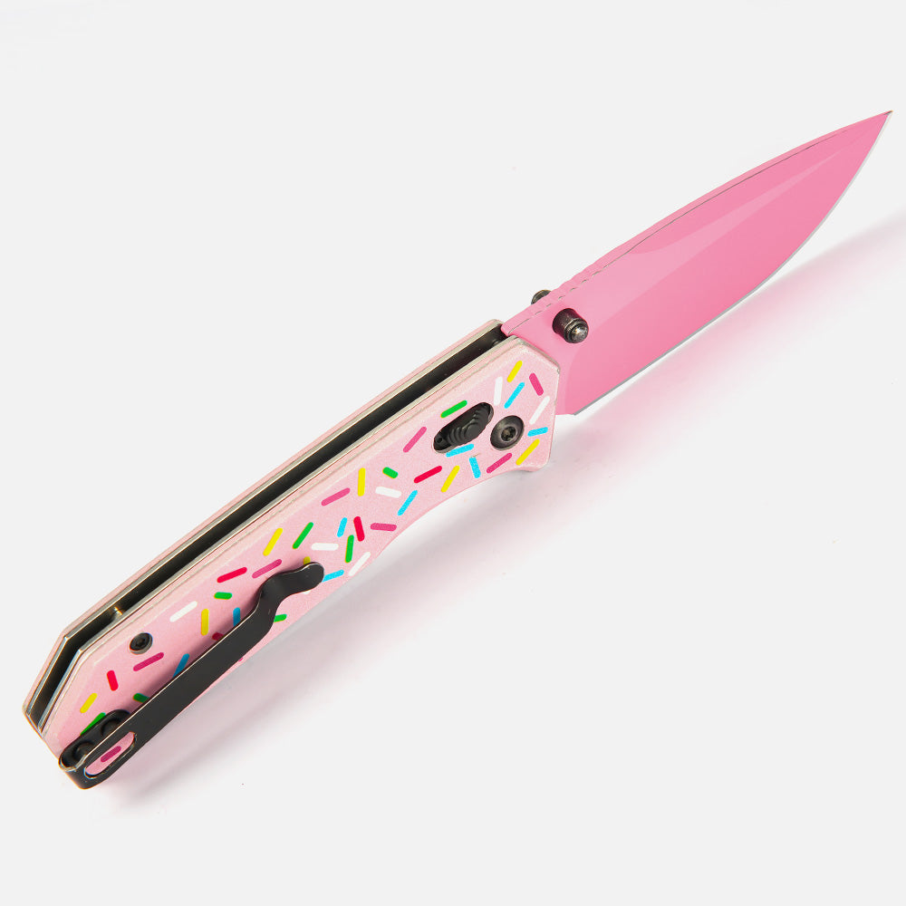Shink PK-01 "Donut Glaze" EDC Folding Knife – 3.2" 420J2 Blade, Aluminum Handle, Crossbar Lock – Lightweight Fun Pocket Knife