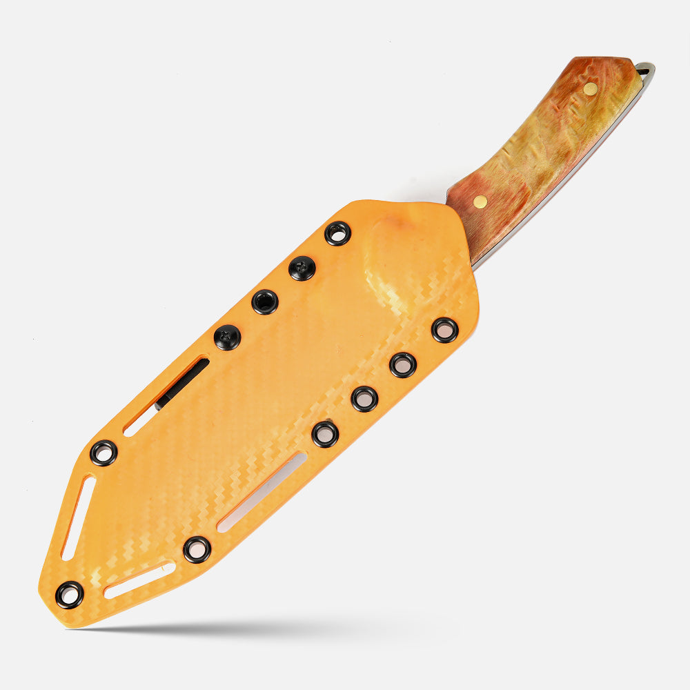 SHINK CM-01 Tactical Tanto Fixed Blade Knife | Stone Washed D2 Steel, Brass & Maple Handle