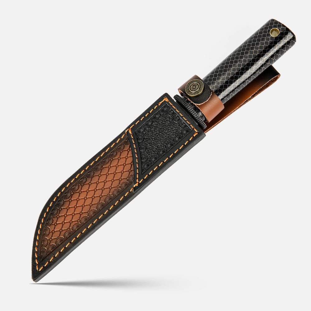 SHINK HDM-01 Premium Damascus Steel Outdoor Fixed Blade Knife | Stone Wash & Polished Finish, Epoxy Resin & Aluminum Mesh Handle
