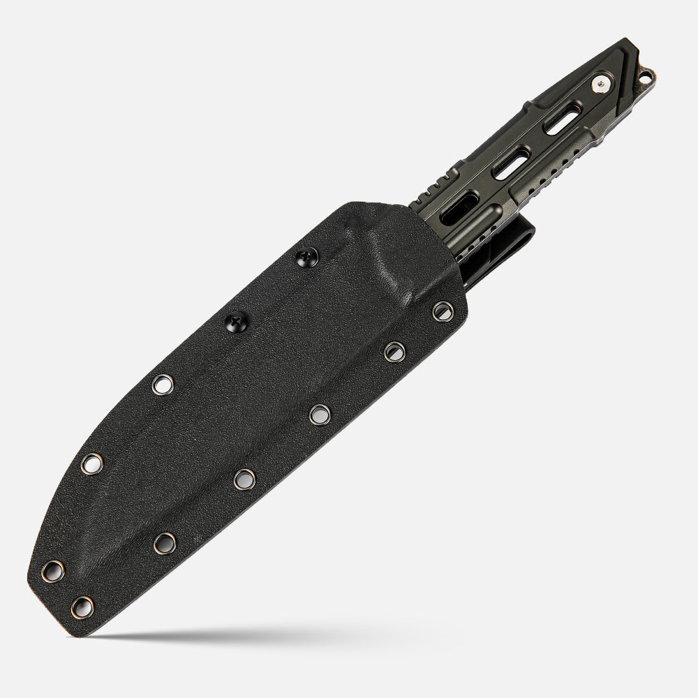 SHINK JX-HS Tactical Fixed Blade Knife | Stone Washed 440A Stainless Steel, Aluminum Alloy Handle