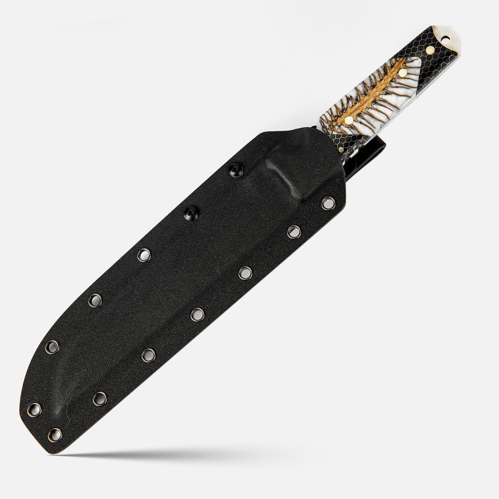 SHINK BHP-YR Heavy Duty Outdoor Survival Fixed Blade Knife | Satin Finish 440A Stainless Steel, Stabilized Wood Handle